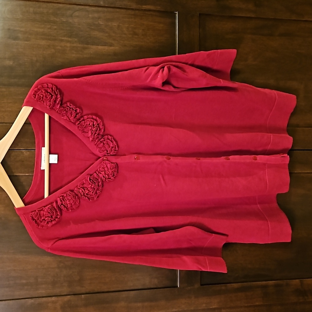 CJ Banks 2x deep red 3/4 sleeve sweater cardigan